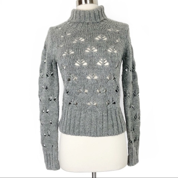 French Connection Grey Alpaca Knit Turtleneck Sweater With Eyelet Details Size S - Picture 1 of 9
